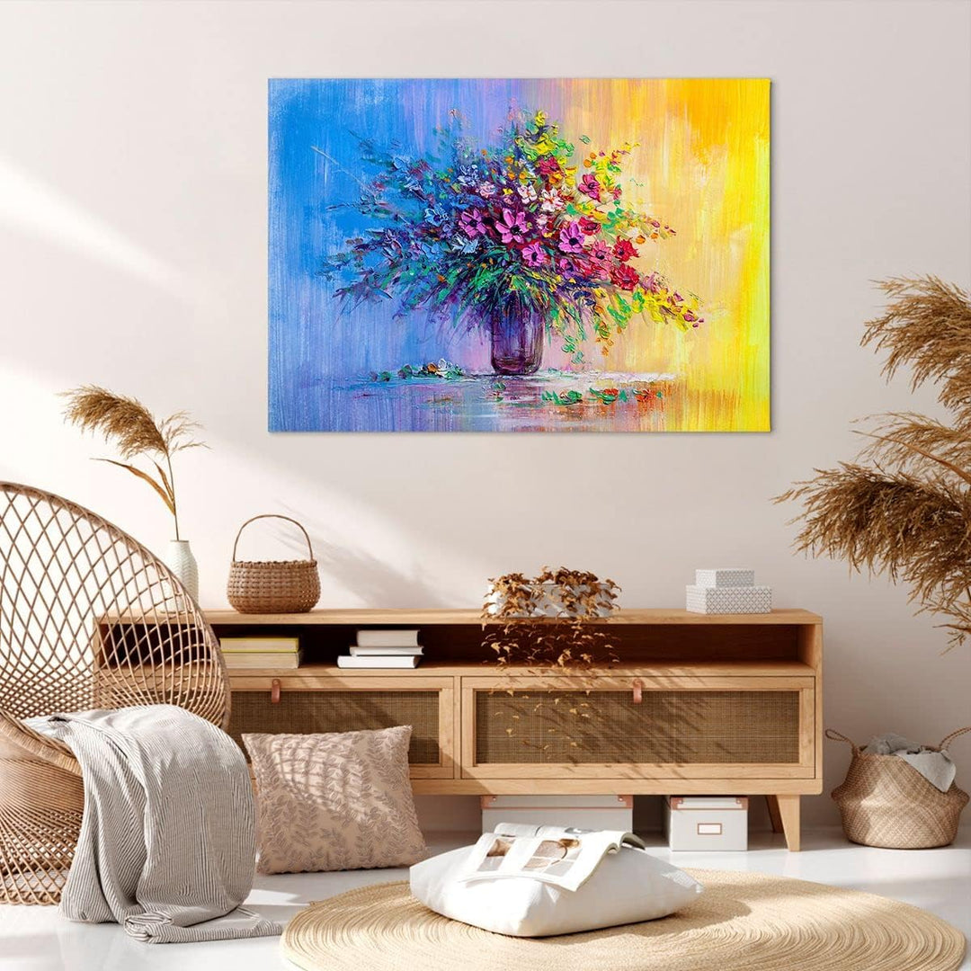 ARTTOR Bilder auf Leinwand 100x70cm Leinwandbild mit Rahmen Blumen Vase Gross Wanddeko Bild Schlafzi