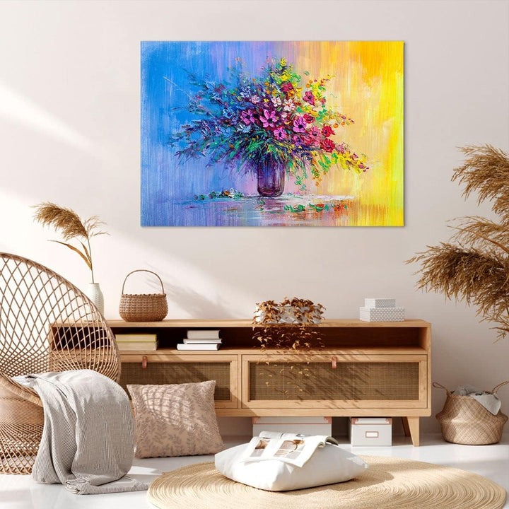 ARTTOR Bilder auf Leinwand 100x70cm Leinwandbild mit Rahmen Blumen Vase Gross Wanddeko Bild Schlafzi