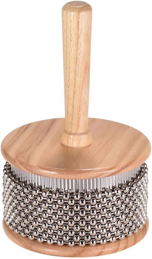 Heysland Cabasa-Percussion-Musikinstrument aus Holz, Metallperlenkette und Zylinder, Pop-Hand-Shaker