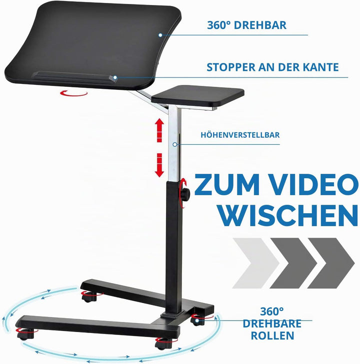 Tatkraft Joy Laptoptisch Hohenverstellbar mit Mausablage, Laptop Rolltisch, Stehtisch Mobil, Höhen O