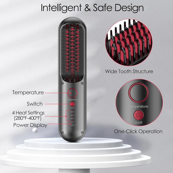 Kabellose Haarglätterbürste – Tragbare Glättbürste für Unterwegs, Mini-Glättkamm für Damen, USB C Au