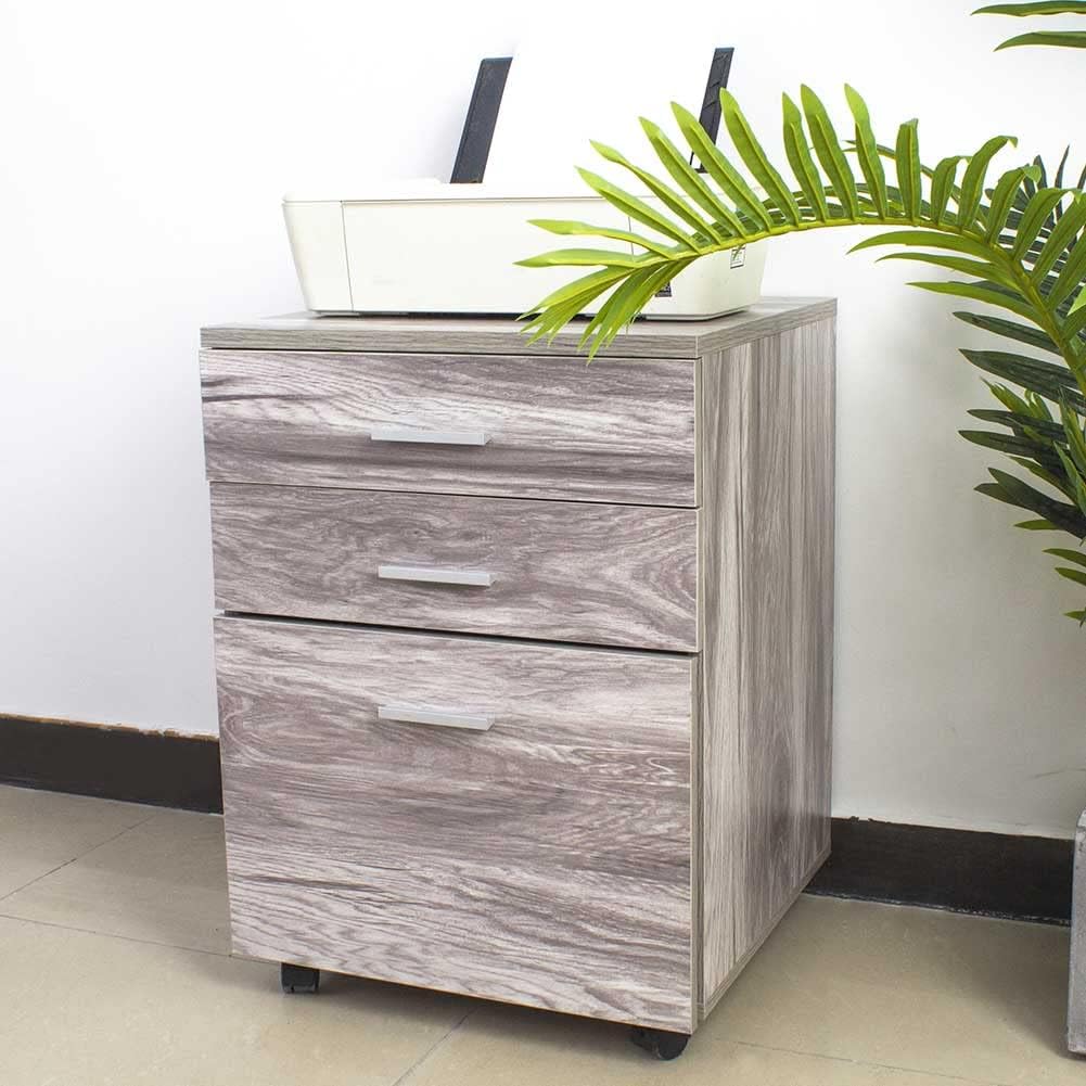 BAKAJI Kommode Schreibtisch Druckerschrank aus MDF-Holz mit 3 Schubladen und 4 drehbaren Rädern, mod