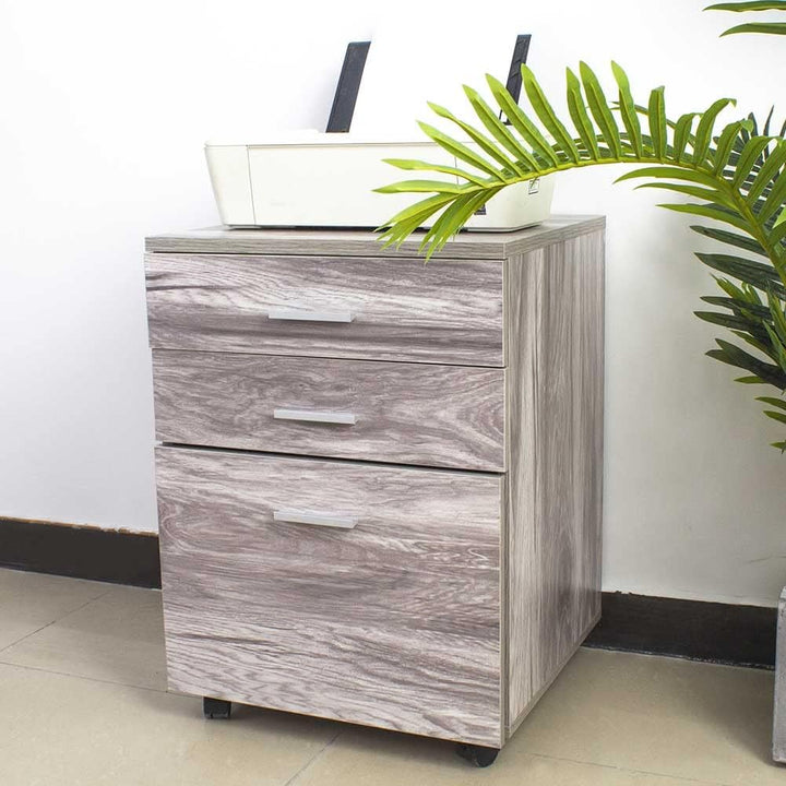 BAKAJI Kommode Schreibtisch Druckerschrank aus MDF-Holz mit 3 Schubladen und 4 drehbaren Rädern, mod