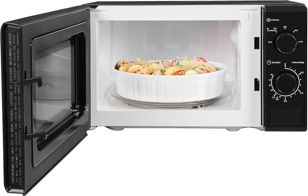 Exquisit® Mikrowelle 700 W, 20 Liter, schwarz, Drehteller 25 cm, modernes Design, lackierte Innenaus