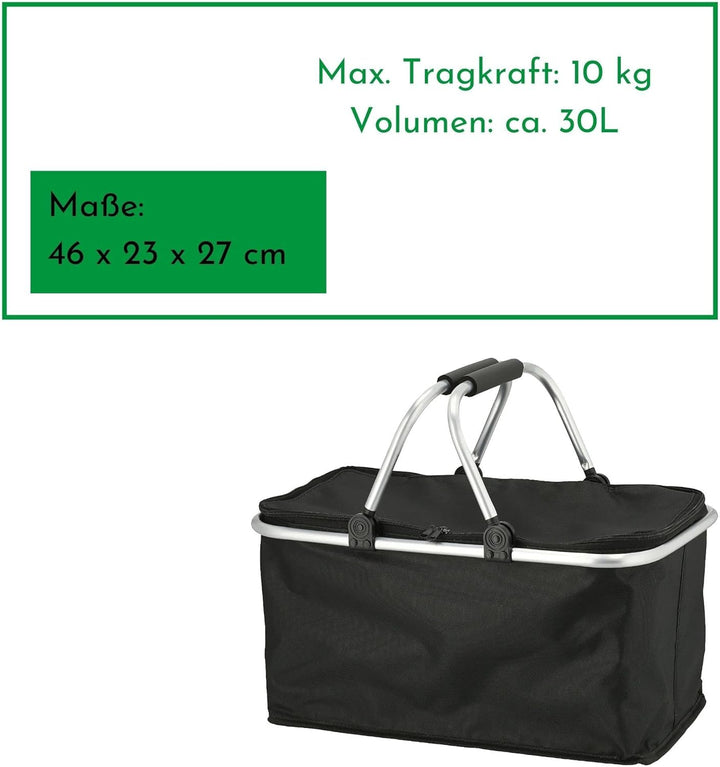 Novaliv Einkaufskorb faltbar mit Kühlfunktion 30 Liter SCHWARZ Isolierkorb mit gepolsterten Tragegri