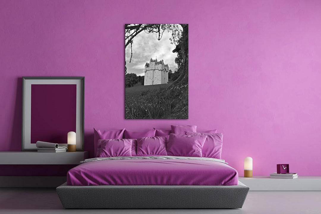 deyoli Festung in Schottland Effekt: Schwarz/Weiss Format: 80x60 als Leinwandbild, Motiv fertig gera