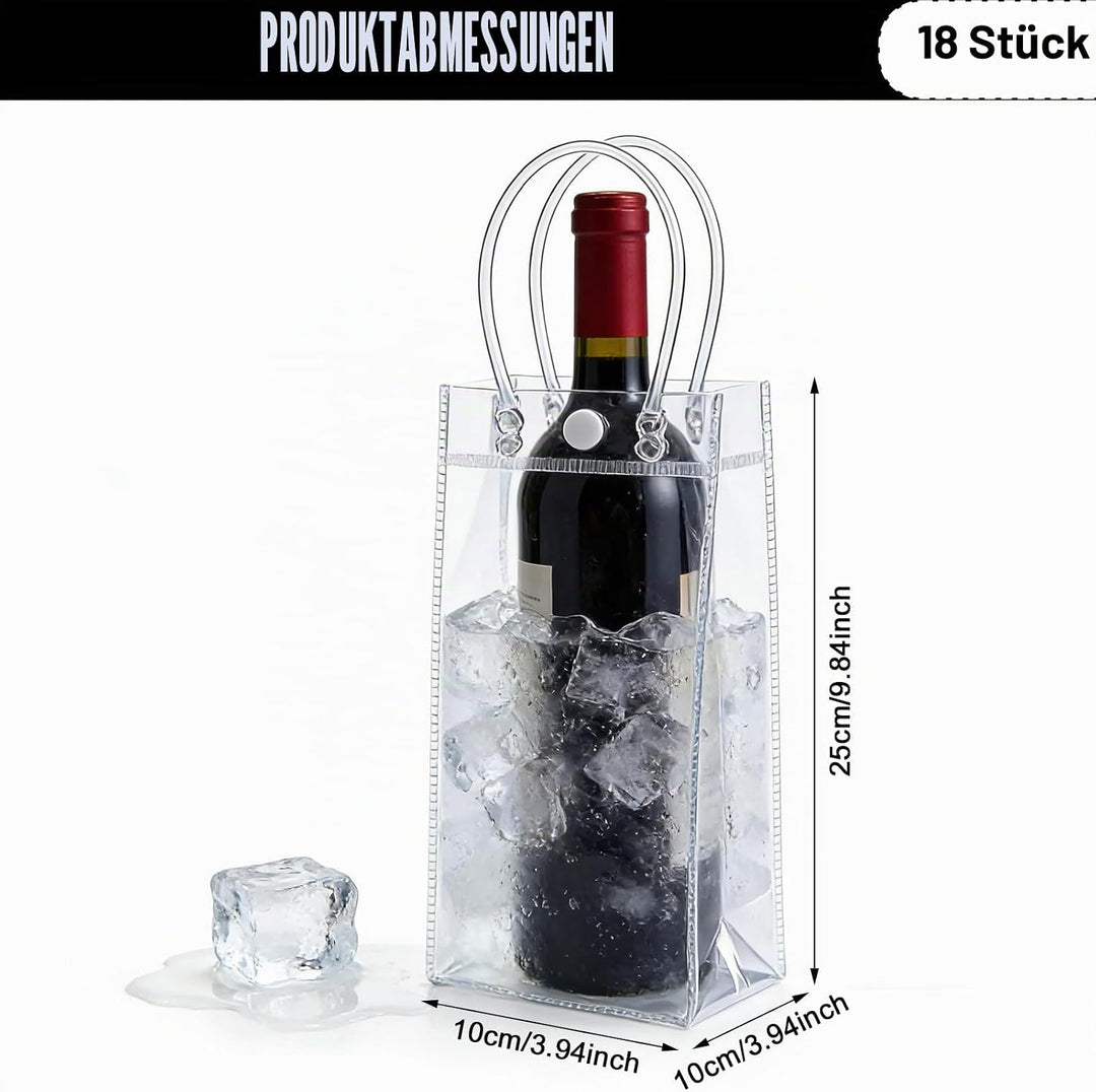 18 Stück Flaschenkühler Ice Bag: 10*25*10cm Transparent Sektkühler, PVC Eisbeutel Flaschenkühler, ,