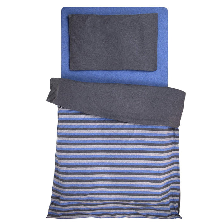 Arle-Living Baby Melange Jersey Bettwäsche Streifen/Uni - 100x135 cm + 40x60 cm meliert (blau-grau),