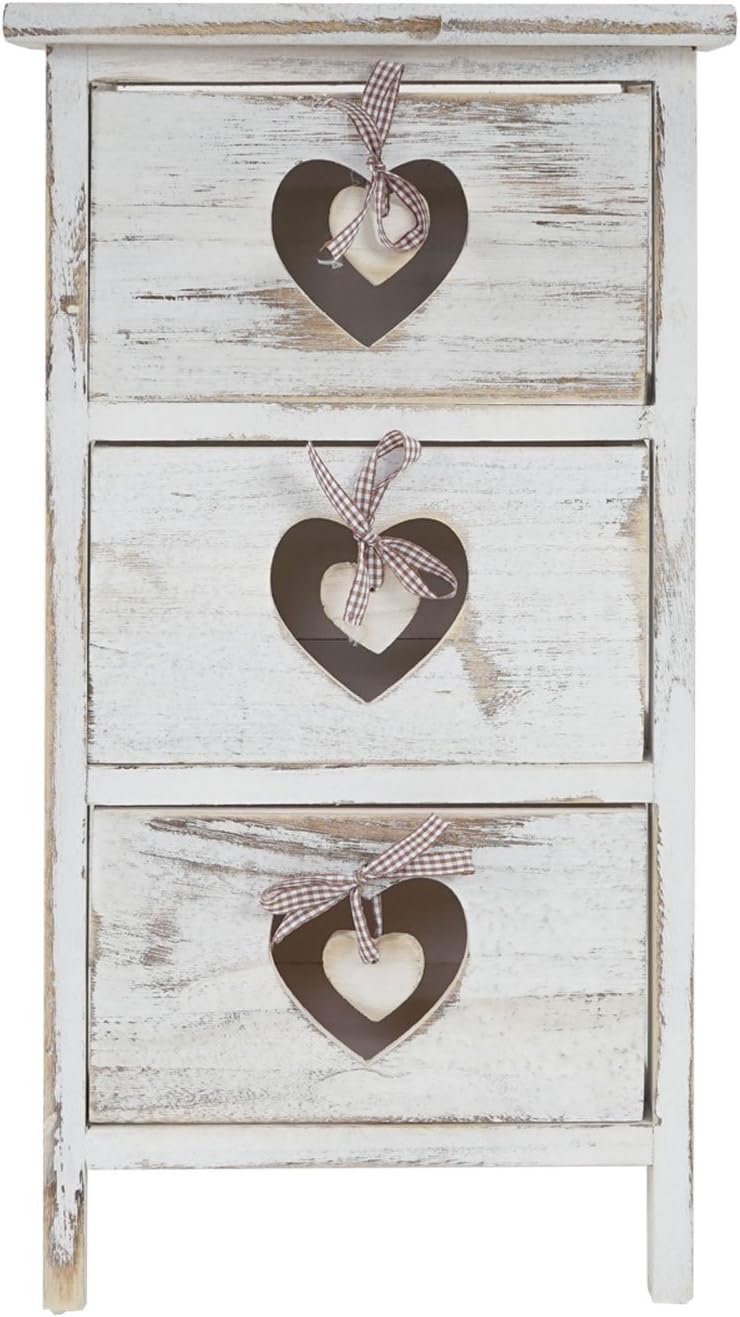 Mendler Kommode Forli, Schubladenkommode Schrank, 3 Schubladen mit Herzen 55x29x25cm, Shabby-Look, V