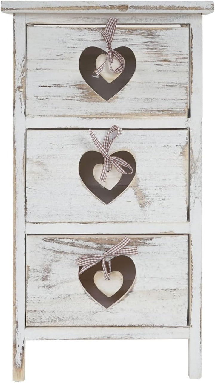 Mendler Kommode Forli, Schubladenkommode Schrank, 3 Schubladen mit Herzen 55x29x25cm, Shabby-Look, V