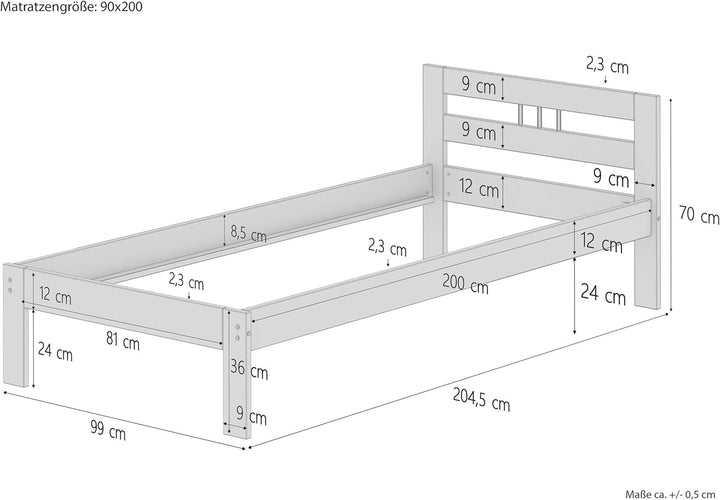 Erst-Holz® Einzelbett Kieferbett Natur 90x200 Massivholz Jugendbett Futonbett Rollrost Matratze 60.6