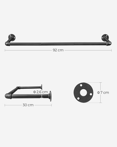 SONGMICS Wandgarderobe, Kleiderstangen für Kleidung aus Industrierohren, platzsparend, 92 x 30 x 7,5