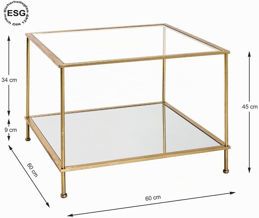 HAKU Möbel Beistelltisch Gold, Metall, Sicherheitsglas, Spiegel - Masse: B 60 cm x H 45 cm x T 60 cm