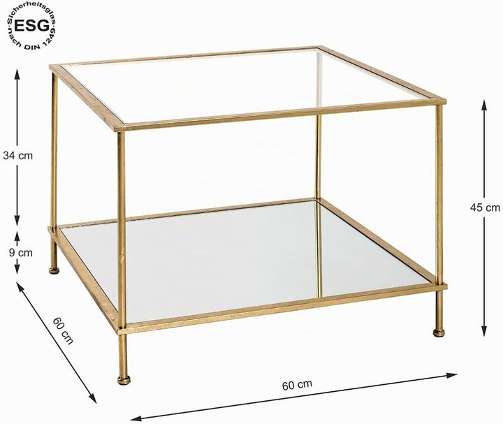 HAKU Möbel Beistelltisch Gold, Metall, Sicherheitsglas, Spiegel - Masse: B 60 cm x H 45 cm x T 60 cm