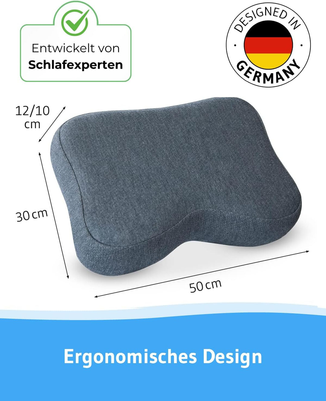 Seitenschläferkissen Recovery QuickDry – HWS-Nackenkissen gegen Nackenschmerzen für Rücken - & Seite