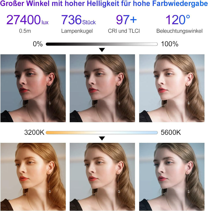 GVM 1000D RGB LED Videoleuchte mit Softbox, APP Steuerung LED Videobeleuchtung mit Stativ, 3200K-560