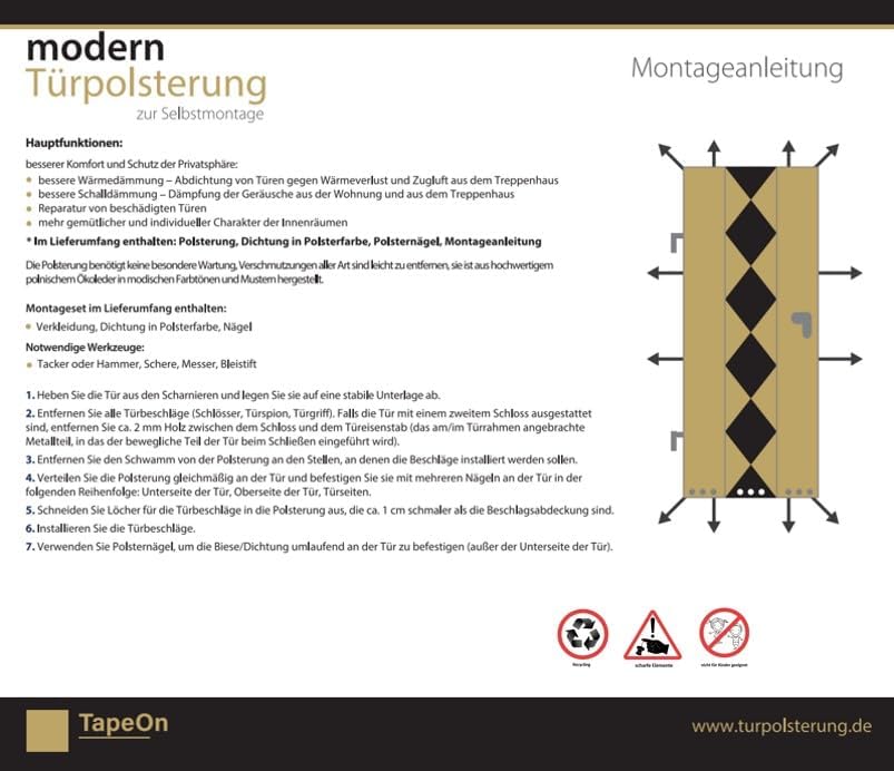 Türverkleidung Türpolsterung Schallschutz Wärmedämmung Tür Reparatur für Innentüren Farbe braun Neu