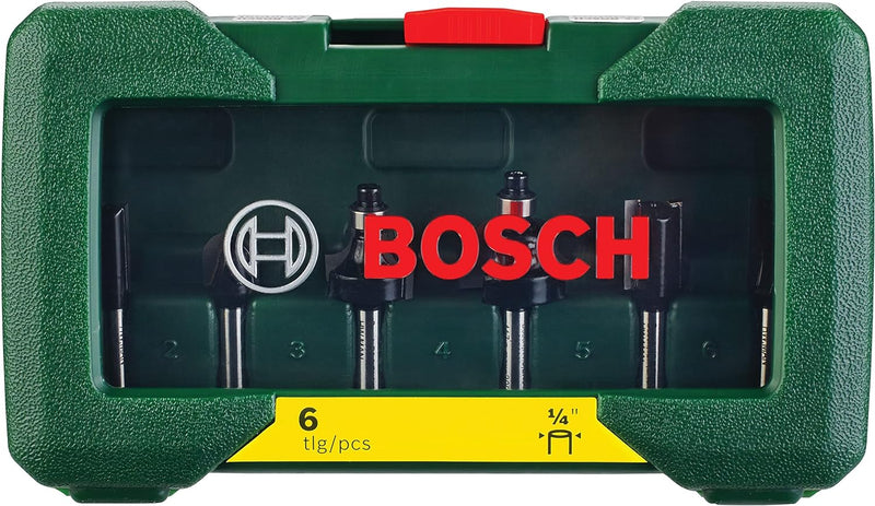 Bosch 6tlg. Hartmetall Fräser Set (für Holz, Ø-Schaft 1/4", Zubehör Oberfräse) 1/4"-Schaft 6 tlg., 1