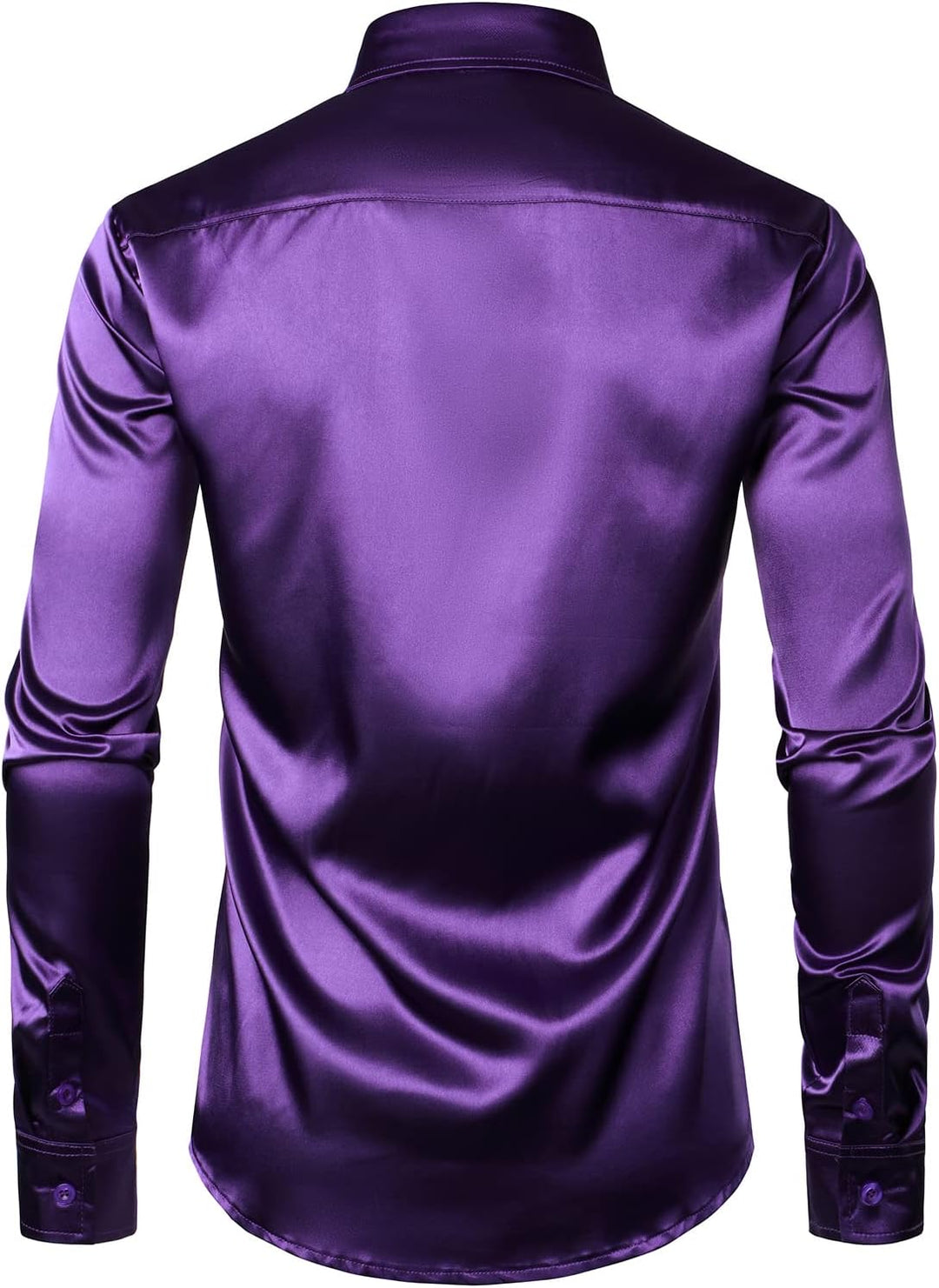 Herren Glänzend Slim Fit Satin Langarmhemd Frezeit Business Hemd für Party Nachtclub, Dunkelviolett