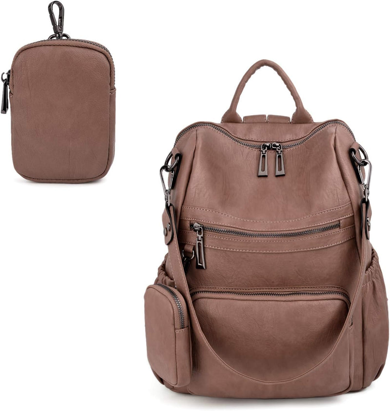 UTO Damen Rucksack PU Washed Leder Modischer Multifunktionsrucksack mit Quastendesign Lässige Schult