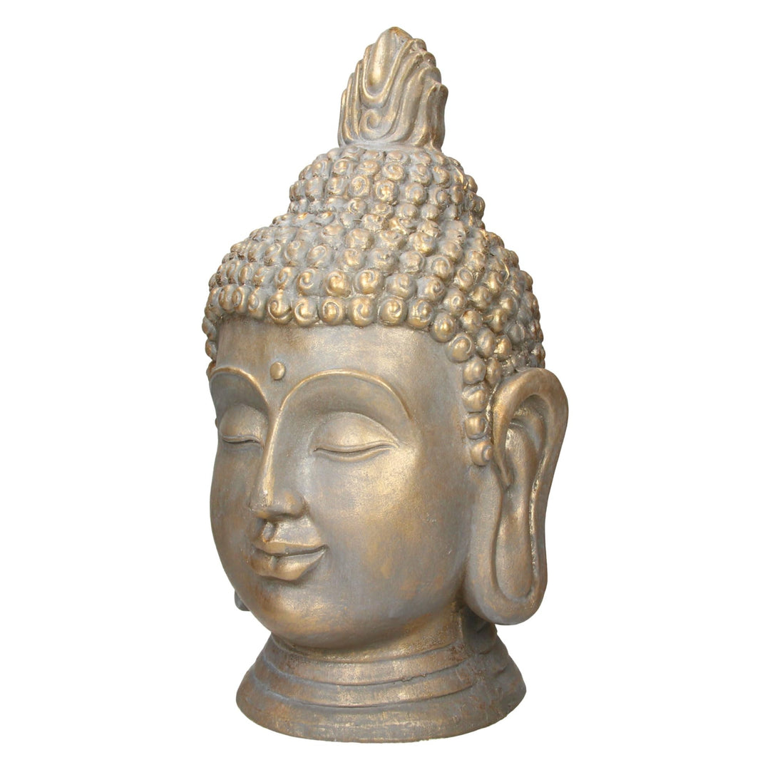 ECD Germany Buddha Figur Kopf Statue 74,5 cm, aus Polyresin, Bronzeoptik, für Yoga, Feng Shui oder M