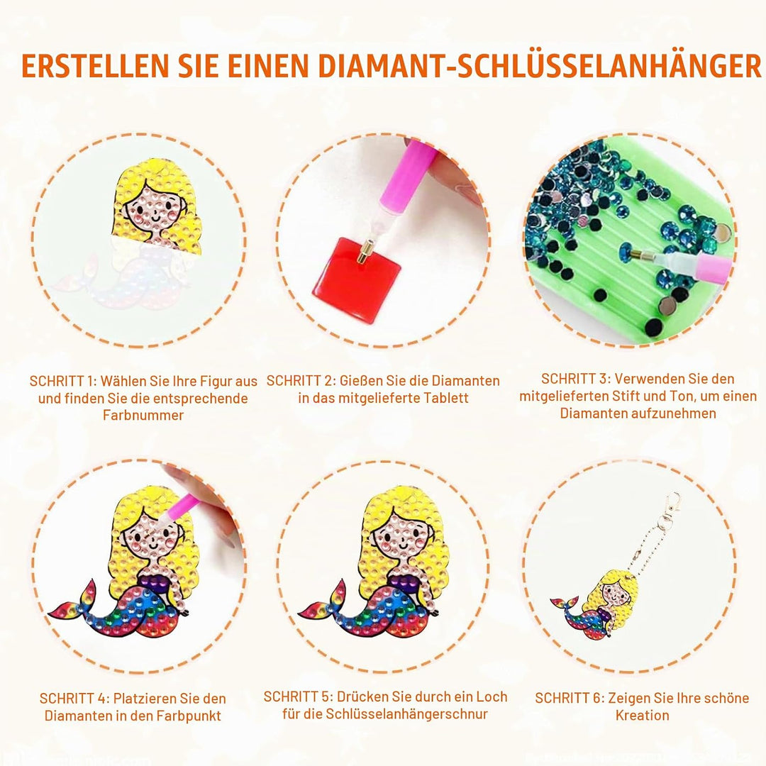 CAYUDEN Diamond Painting Kinder, 8pcs Doppelseitige 5D Diamond Painting Schlüsselanhänger + 15pcs Di