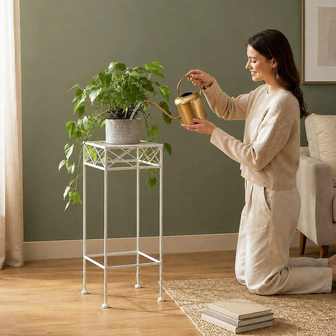DanDiBo Blumenhocker Weiss Metall Eckig 70-50 cm Blumenständer 96314 Beistelltisch Blumensäule Moder