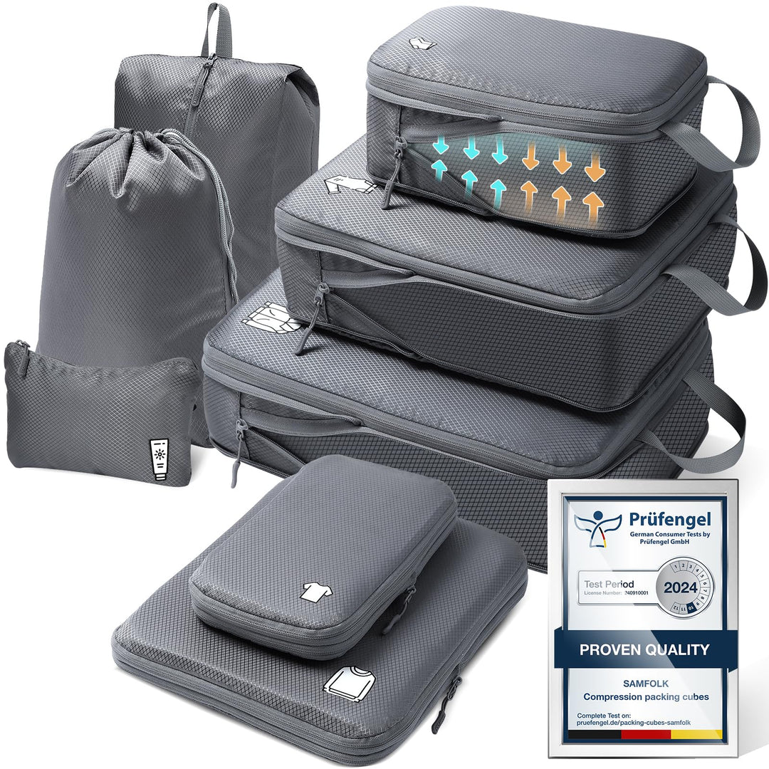 Packing Cubes Compression 8 Stück Koffer Organizer,Wasserdicht PackwüRfel Packtaschen Kompression, T