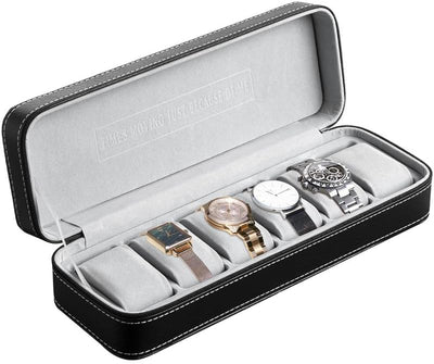OSVINO Uhrenbox 6 Uhren Herren Schwarz Uhrenkasten Uhrenkissen aus Samt, Reise Schmuckkästchen Uhren