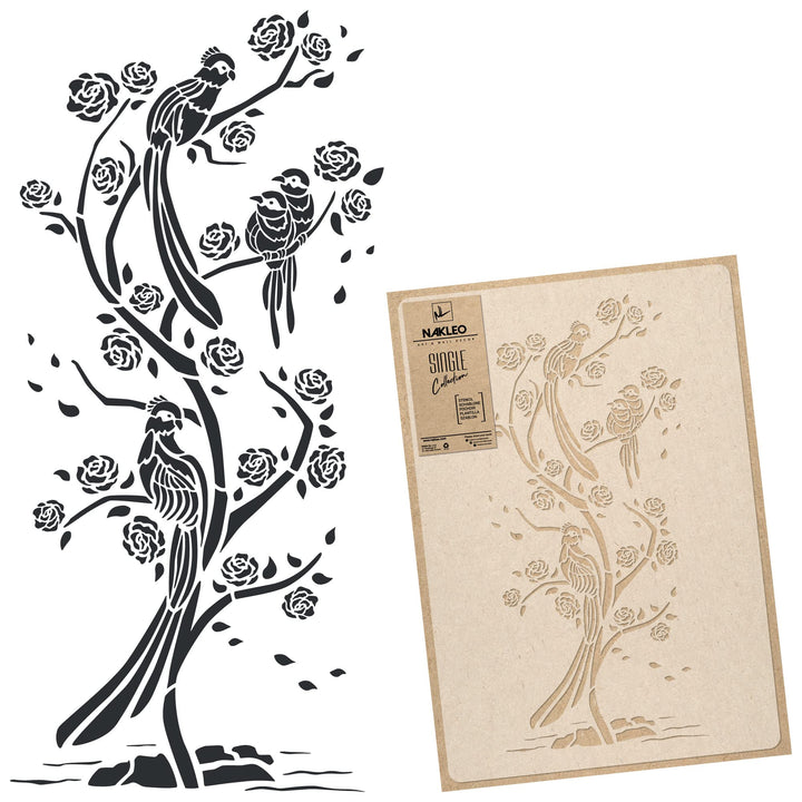 Wiederverwendbare Wandschablone aus Kunststoff // 59x95cm // Chinesische Vögel - Chinoiserie #1 // M