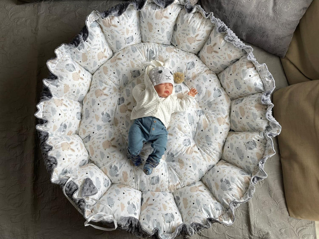 ENGELSNEST Kingsize XXL BABYNEST Nestchen-Ø 90cm Krabbledecke-Ø 155cm 2seitig Babynestchen Babykokon