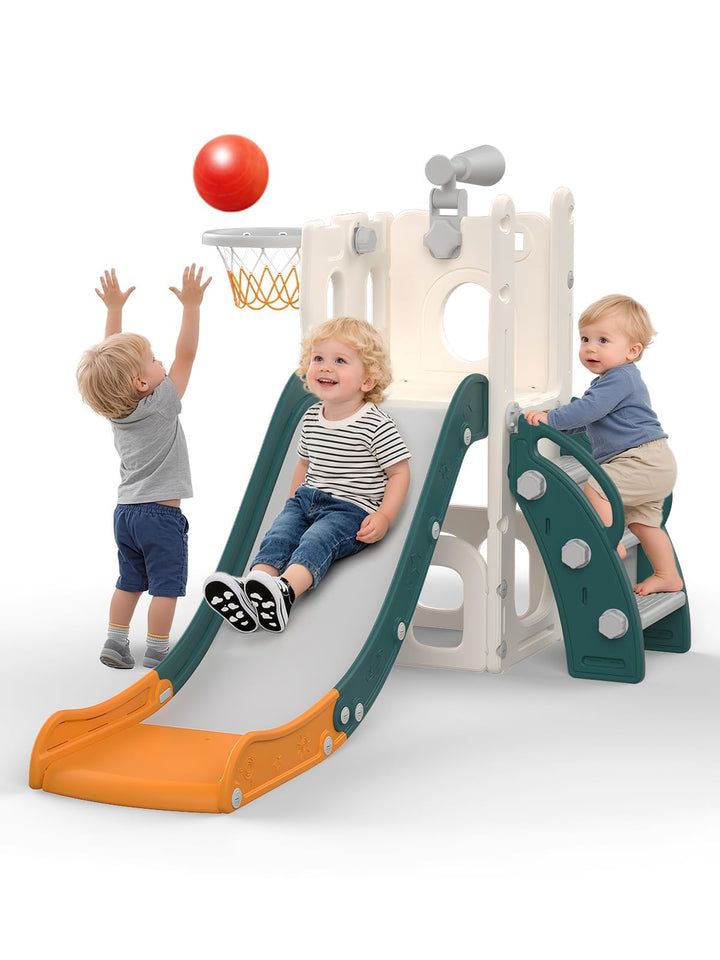 Rutsche für Kleinkinder mit Basketballkorb, Ball &amp; Spielzeug-Teleskop, Indoor &amp; Outdoor Spielplatz S