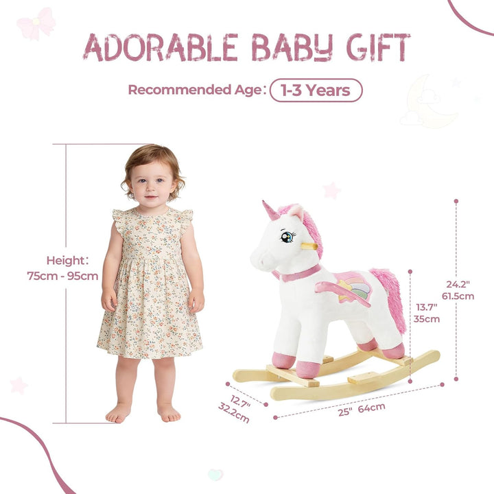 FUNLIO Einhorn-Schaukelpferd für Babys, Regenbogenfee-Einhorn-Schaukelpferd für Kleinkinder 1-3 Jahr