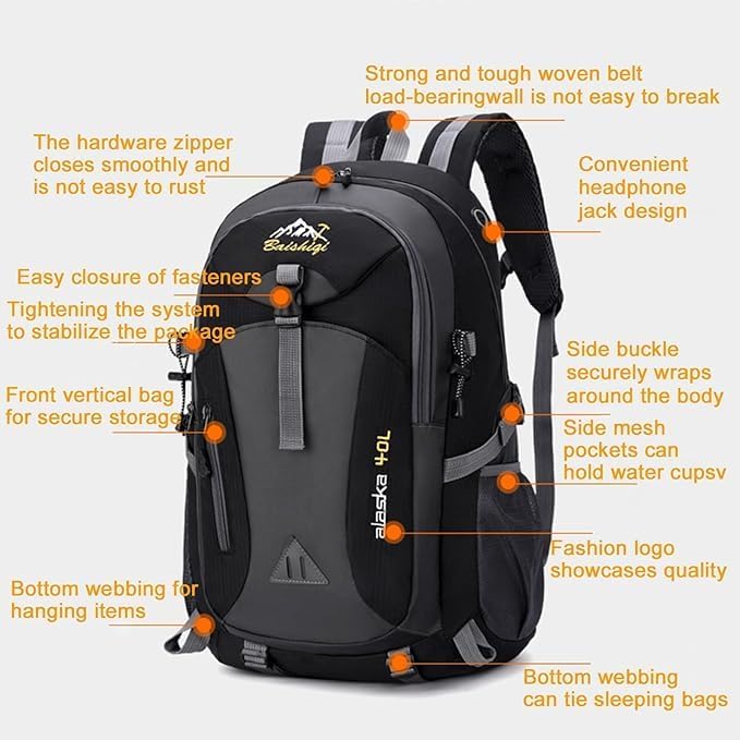 Rucksack Herren,40L Grosse Kapazität Travel Rucksack,Trekkingrucksack Multifunktionale Reiserucksack