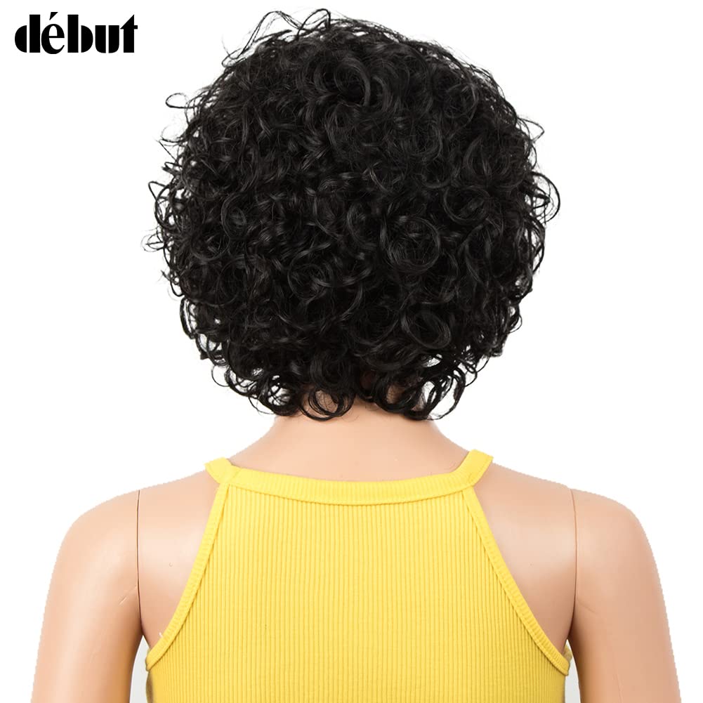 DÉBUT Kurze Bob Perücke mit Air Bangs Kurze lockige gewellte Echthaar Bob Perücke für Damen 25 cm 12