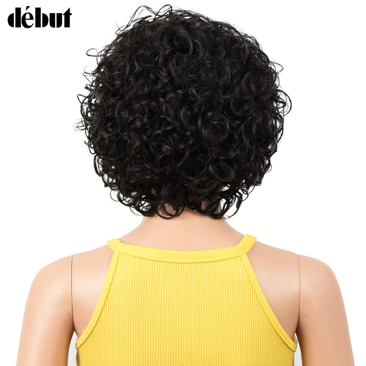DÉBUT Kurze Bob Perücke mit Air Bangs Kurze lockige gewellte Echthaar Bob Perücke für Damen 25 cm 12