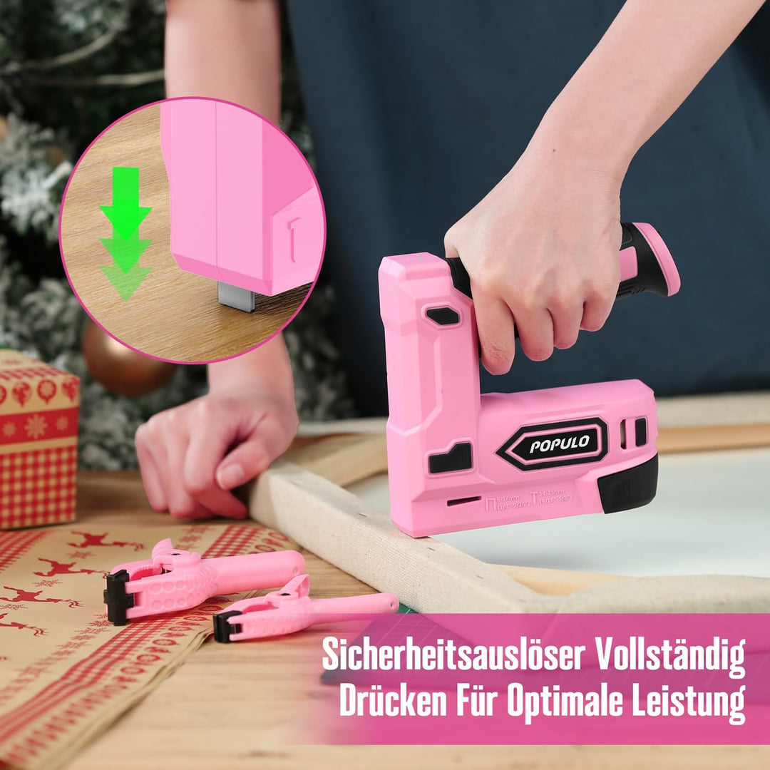 POPULO Akku Tacker, 2-in-1 Lithium-Ionen-Heftgerät, 4V Nagelgerät Set Mit Ladekabel, 2600 Heftklamme