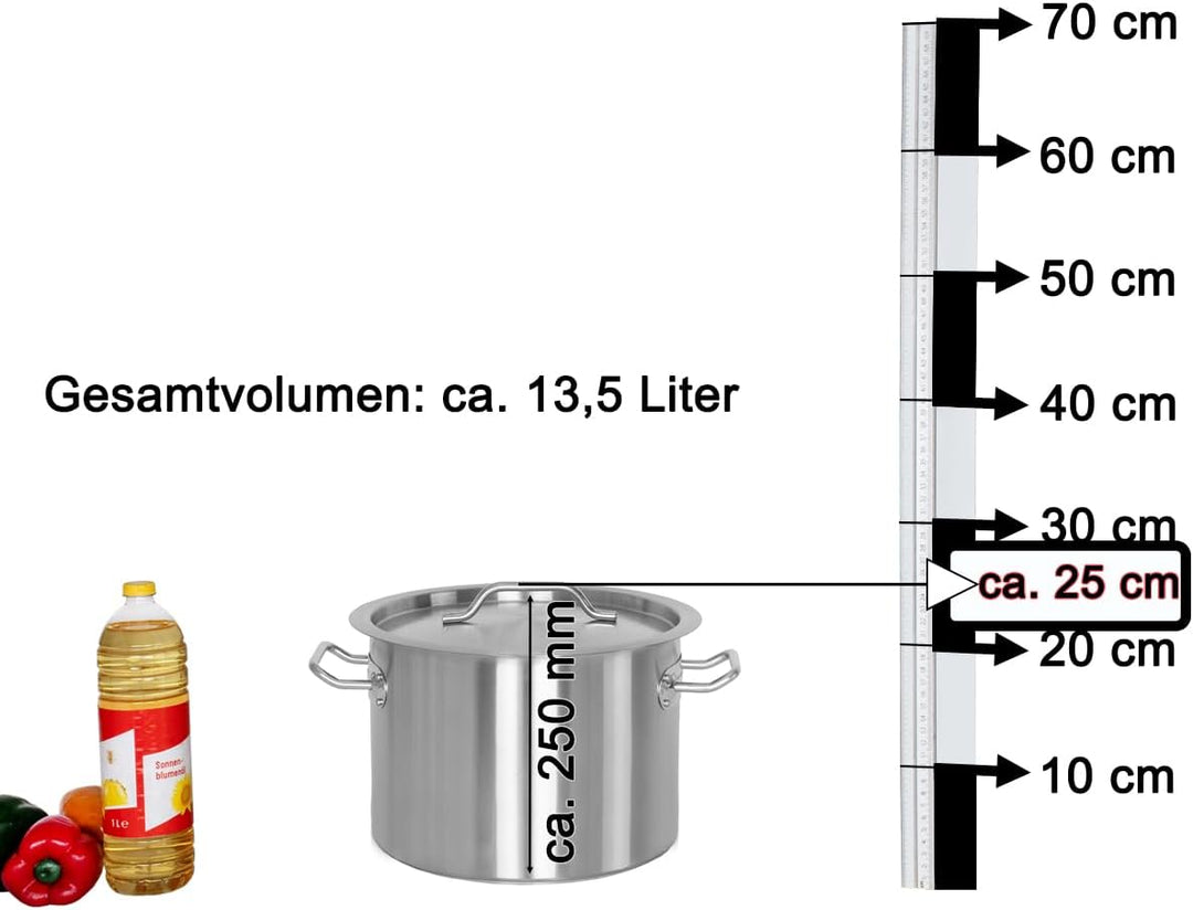 Beeketal 'BKT-14' Gastronomie Kochtopf ca. 13,5 Liter aus Edelstahl mit starken Griffen und Deckel,