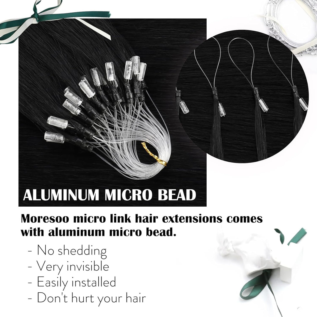 Moresoo Microring Extensions Echthaar Schwarz Micro Bondings Extensions Echthaar 45cm Remy Extension