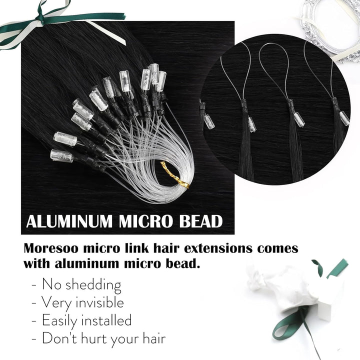 Moresoo Microring Extensions Echthaar Schwarz Micro Bondings Extensions Echthaar 45cm Remy Extension