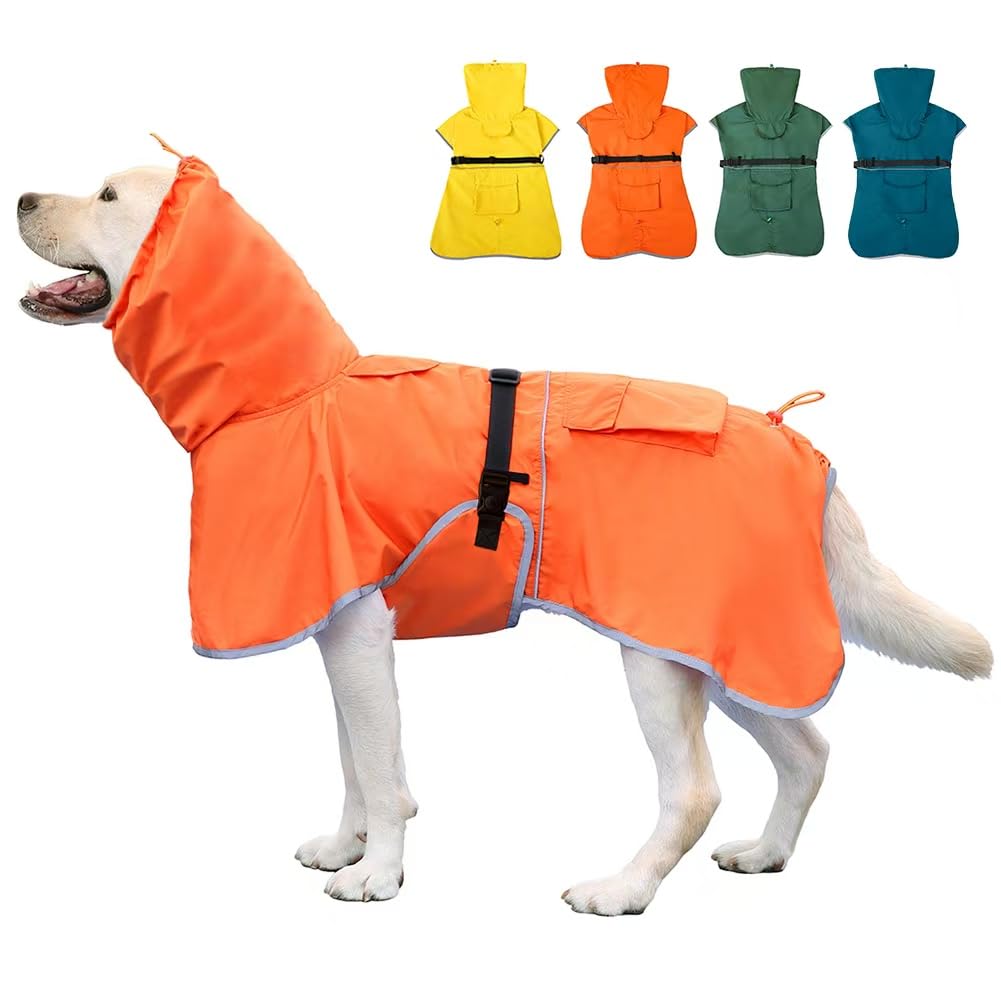 Wasserdichter Hunde-Regenmantel, verstellbar, mit Kapuze, für mittelgrosse und grosse Hunde, reflekt