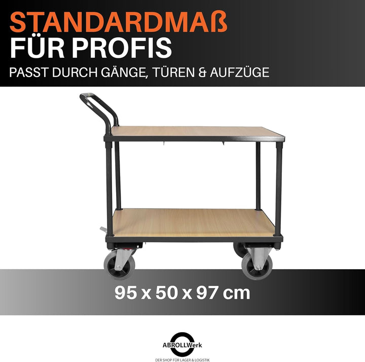 Etagenwagen schwarz 400 kg Traglast – Rollwagen mit 2 Ebenen & Vollgummireifen – Plattformwagen Stah
