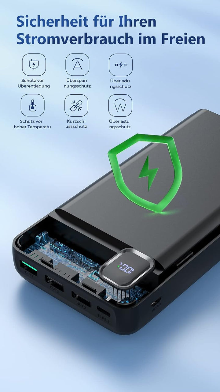 Powerbank 50000mAh, 22.5W Power Bank Schnellladung | 4 Ausgänge &amp; 2 Eingänge, Grosse Kapazität, Trag