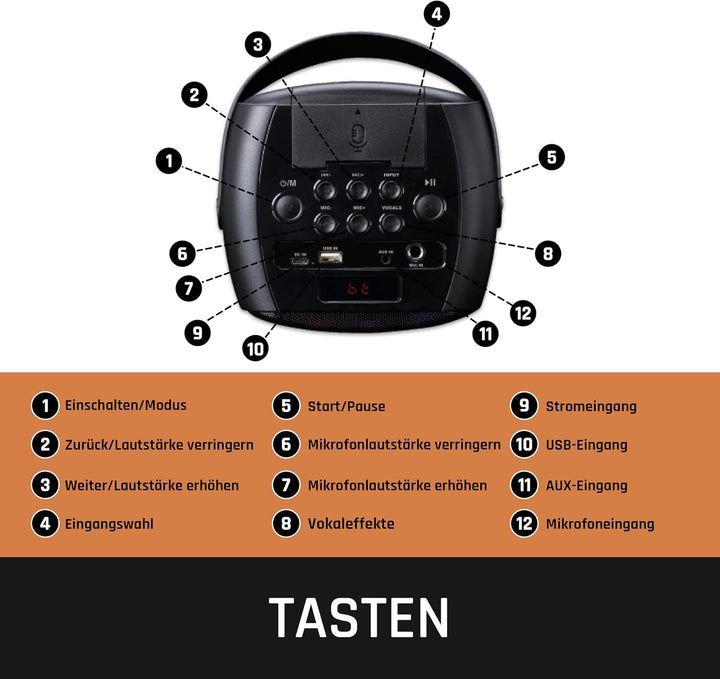 Lenco BTC-060BK - Karaoke-Set mit Bluetooth®, wiederaufladbarem Akku, drahtlosem Karaoke-Mikrofon un
