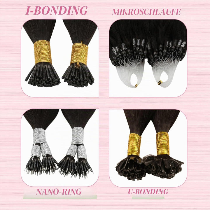 YoungSee Echthaar Extensions Bondings Braun 35cm Bonding Extensions Echthaar 1g Braun Remy Hair Exte