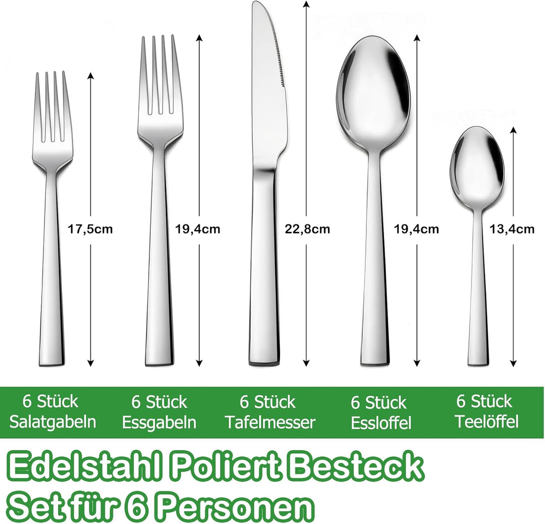 Homikit Besteck Set, Edelstahl poliert 30 teilig Besteckset für 6 Personen, Essbesteck Set mit Messe
