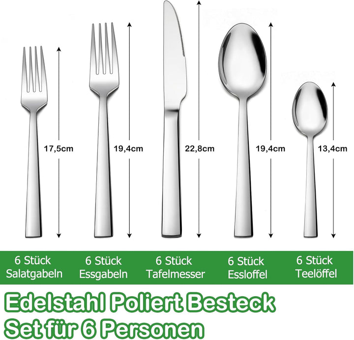 Homikit Besteck Set, Edelstahl poliert 30 teilig Besteckset für 6 Personen, Essbesteck Set mit Messe