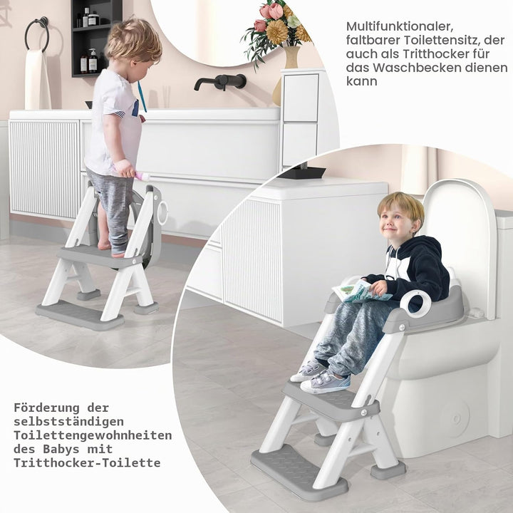 Toilettensitz Kinder mit Treppe, 2-in-1 kinder toilettensitz ür ab Kleinkinder Jungen und Mädchen, U