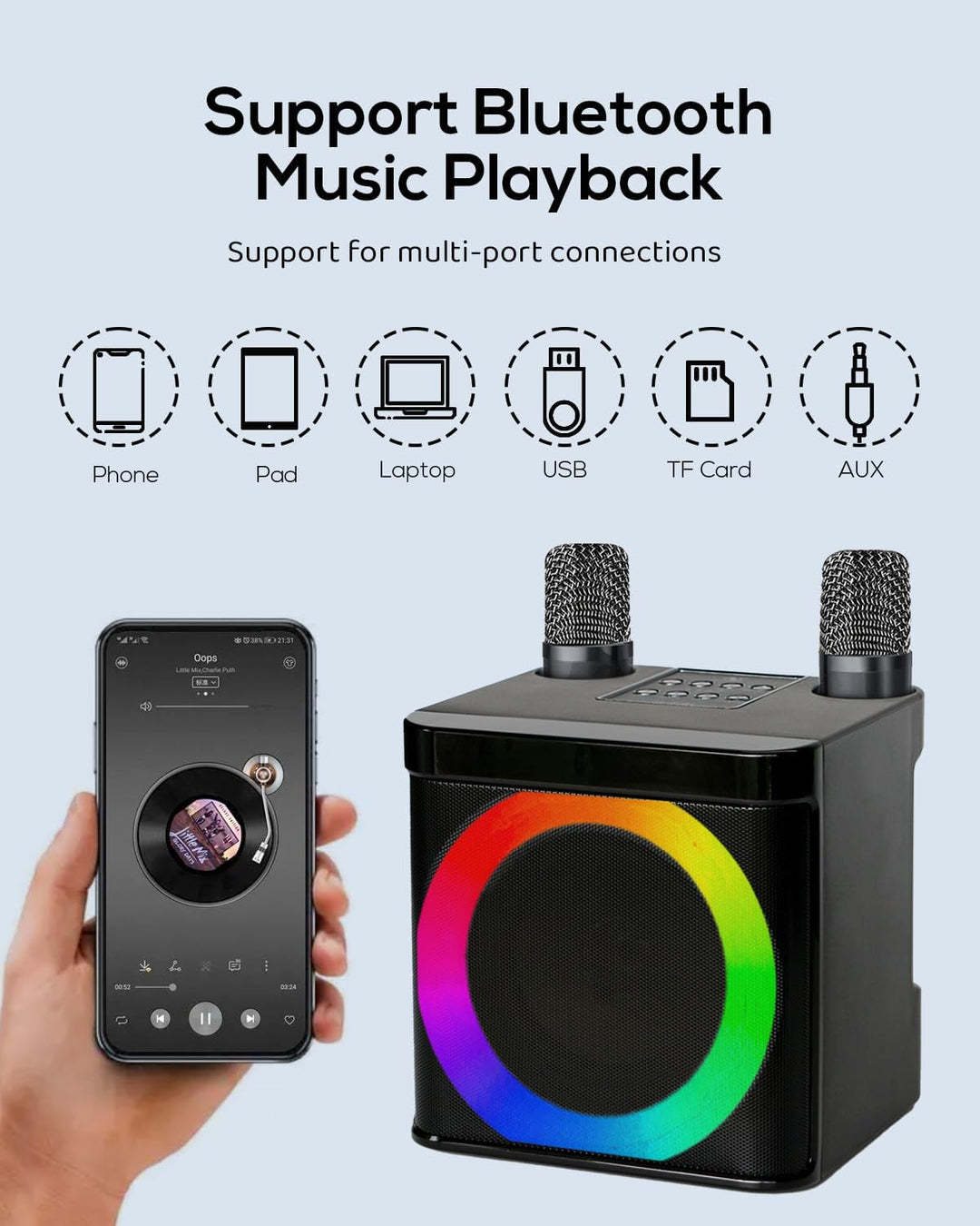 Karaoke Maschine, Karaoke Box mit 2 mikrofonen für Erwachsene und Kinder