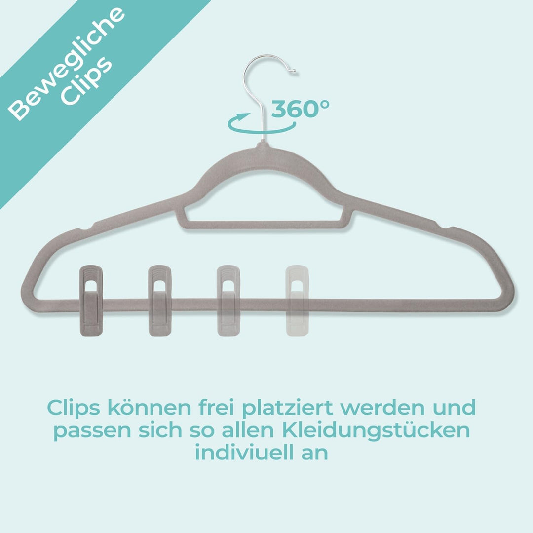 Blumtal Kleiderbügel 30 Stück Mit Clips - 360° Drehbar, Platzsparend, Rutschfest - Mit Klammern für